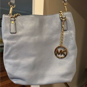 Michael Kors Blue Leather Shoulder Bag with Gold Hardware